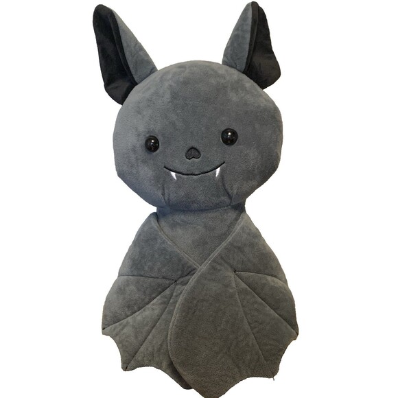 Gray And Black Bat Plush Stuffed Animal Toy White Fangs Hard Eyes - Picture 4 of 13